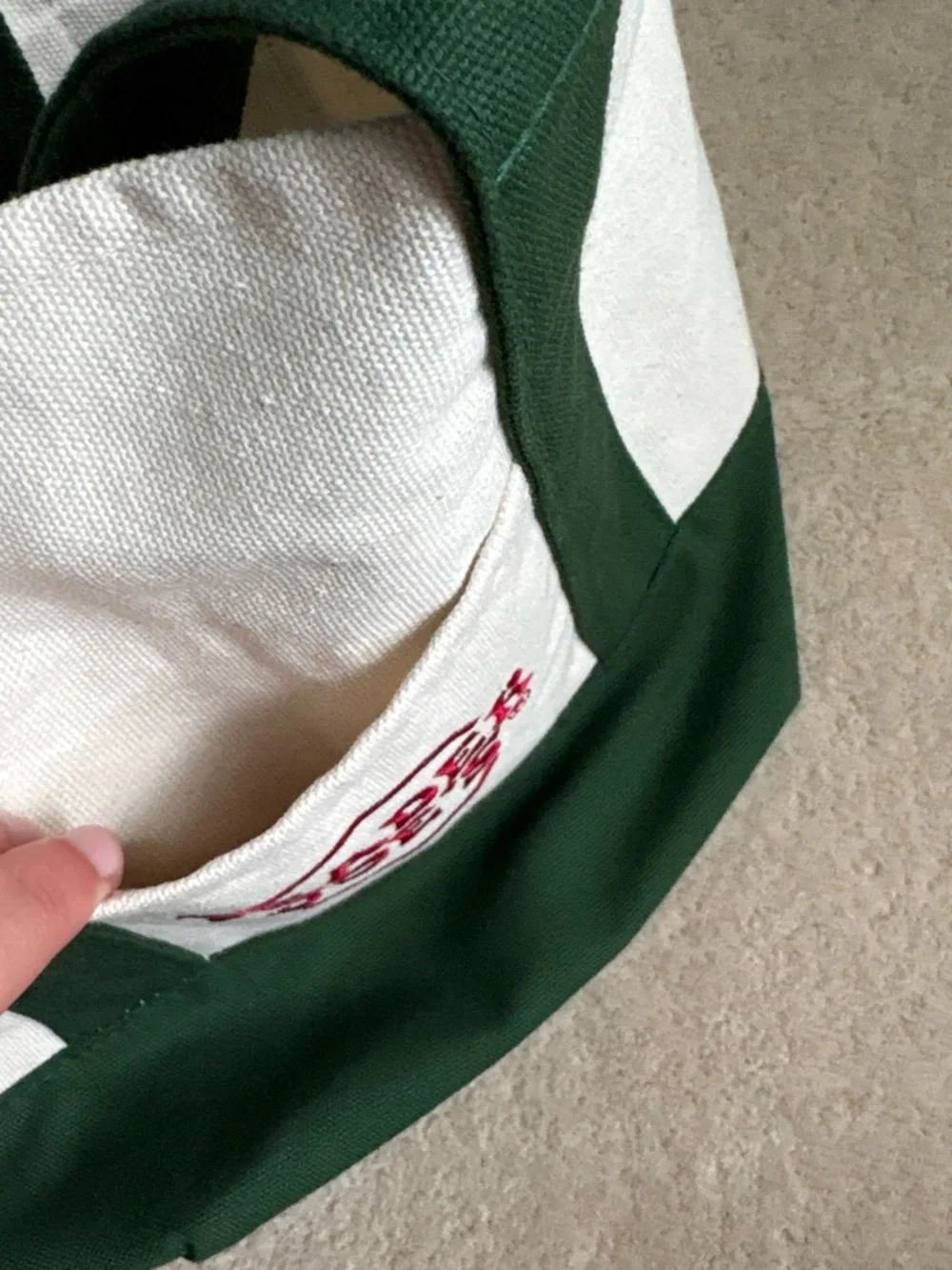 NWOT Trader Joe's white & green mini canvas tote bag with red logo